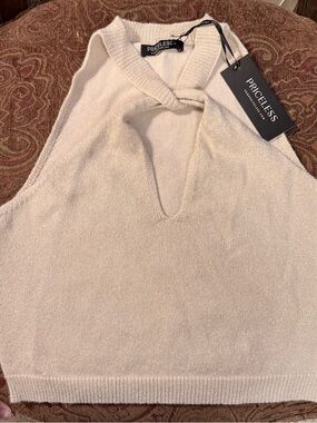 Priceless Cream Shimmer Keyhole Knit Camisole